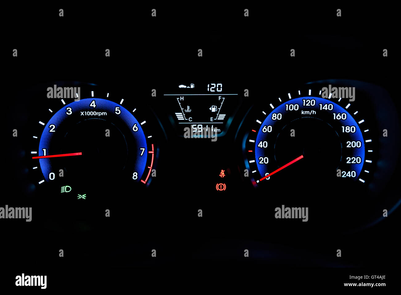 Illuminated car hud by night Stock Photo Alamy