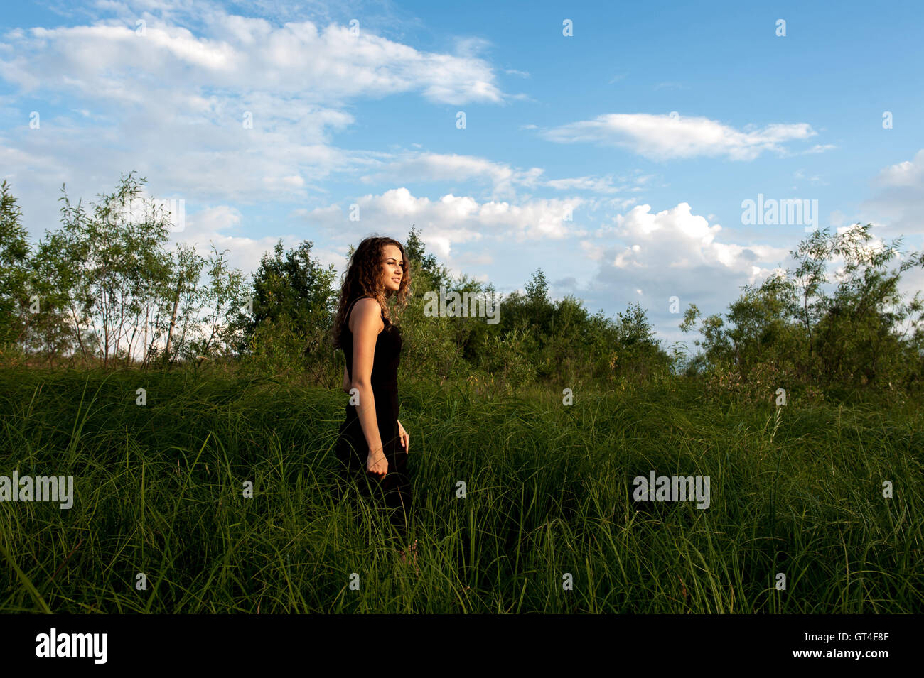 Beautiful girl walks in high grass Stock Photo - Alamy