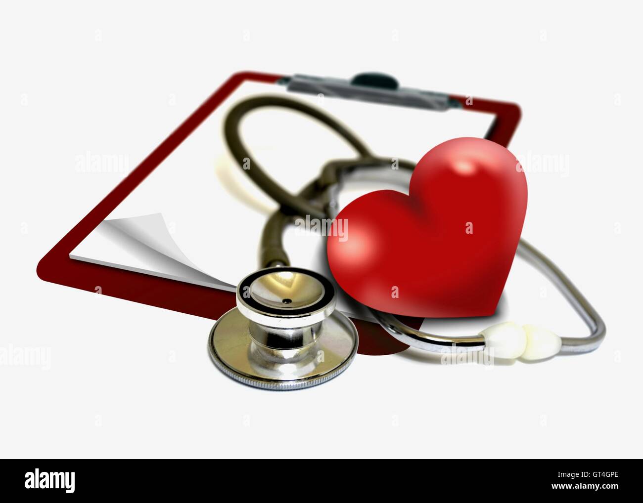 Heart with clipboard and stethoscope Stock Photo
