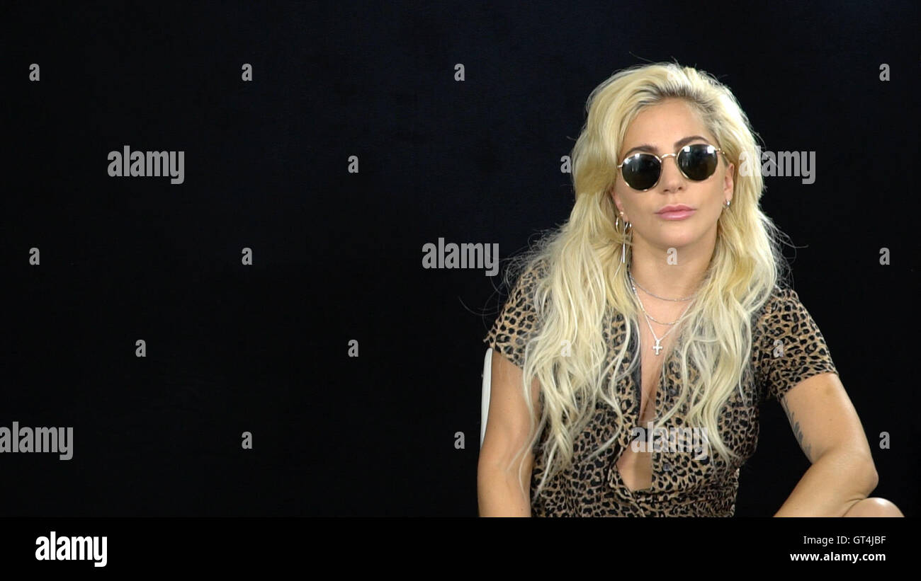 Berlin, Germany. 08th Sep, 2016. The video grab shows US singer Lady Gaga during a dpa interview in Berlin, Germany, 08 September 2016. The artists new single 'Perfect Illusion' comes out on 09 September 2016. Photo: DOMINIC SCHAAR/dpa/Alamy Live News Stock Photo