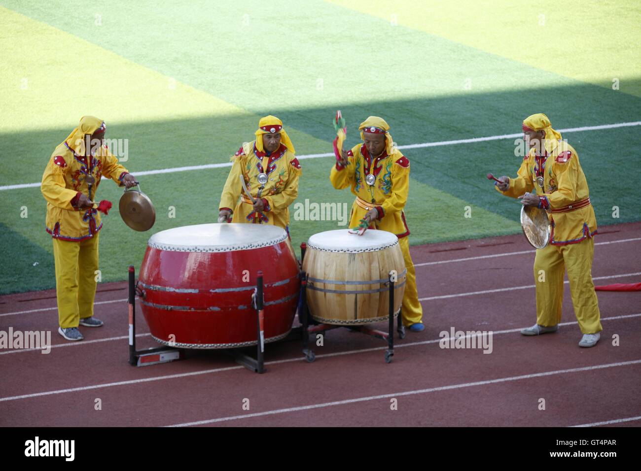 Heihe, Heihe, China. 9th Sep, 2016. Heihe, CHINA- August 27 2016: (EDITORIAL USE ONLY. CHINA OUT).People perform at the opening ceremony of a Sino-Russian football match in Heihe, northeast ChinaÂ¡Â¯s Heilongjiang Province. Both Chinese and Russian football players are impressed by the performance. © SIPA Asia/ZUMA Wire/Alamy Live News Stock Photo