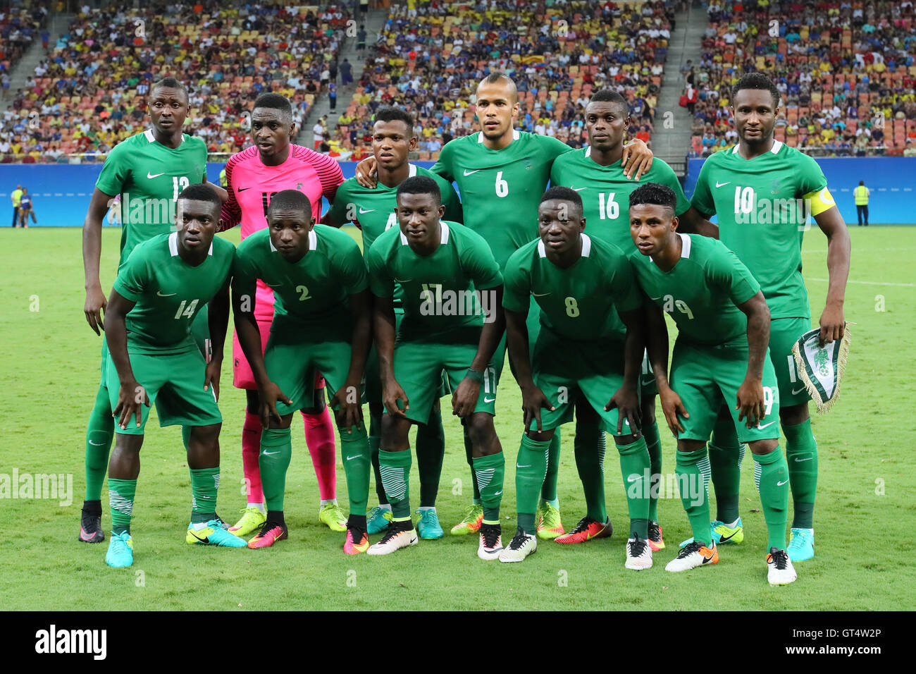Nigeria team group line-up (NGR),  AUGUST 4, 2016 - Football / Soccer :  Men's First Round Group B  between Nigeria 5-4 Japan  at Amazonia Arena  during the Rio 2016 Olympic Games in Manaus, Brazil.  (Photo by YUTAKA/AFLO SPORT) Stock Photo