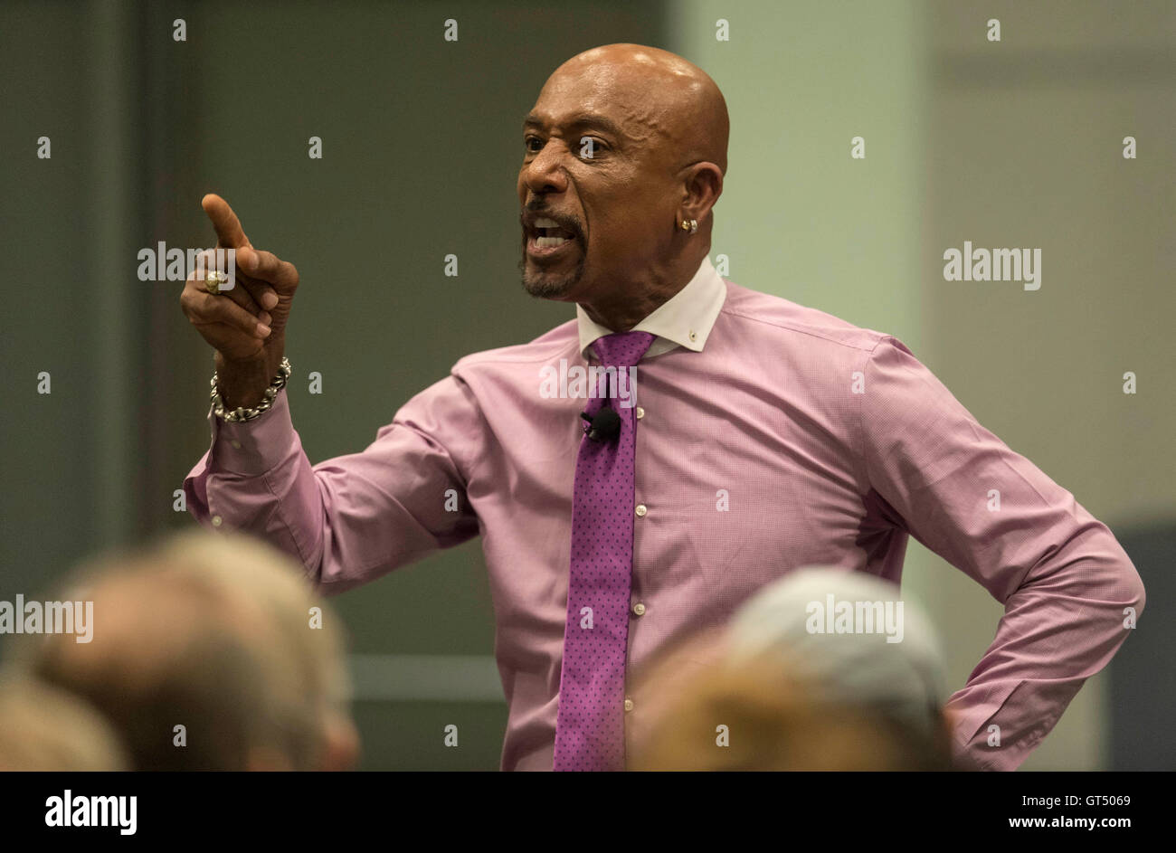 Los Angeles, California, USA. 08th Sep, 2016. MONTEL WILLIAMS eschews the stage to deliver his keynote address amid the audience of expo attendees during the Los Angeles Cannabis World Congress and Business Exposition. The 2016 four-day expo features the latest technologies, solutions and resources for the marijuana industry, which, according to the event website, may top 35 billion dollars by 2020. On November 8 of this year, California voters will decide the fate of Proposition 64, the Adult Use of Marijuana Act, which would legalize the recreational use of cannabis in the state.(Credit Stock Photo