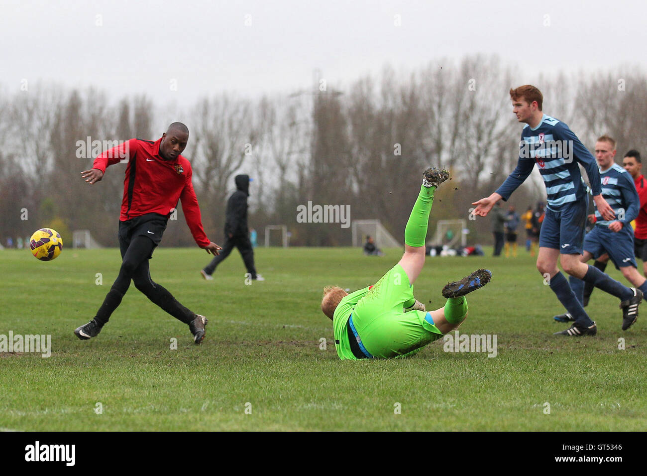Tottenham Phoenix score their second goal Birkbeck Orient A (blue) vs