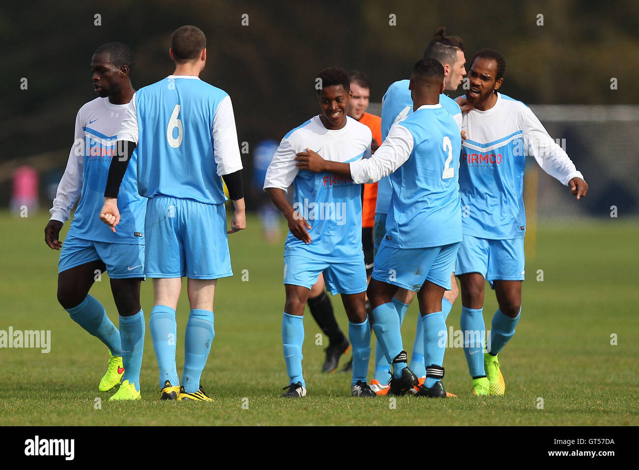 Clapton Rangers celebrate their second goal - Clapton Rangers (blue ...