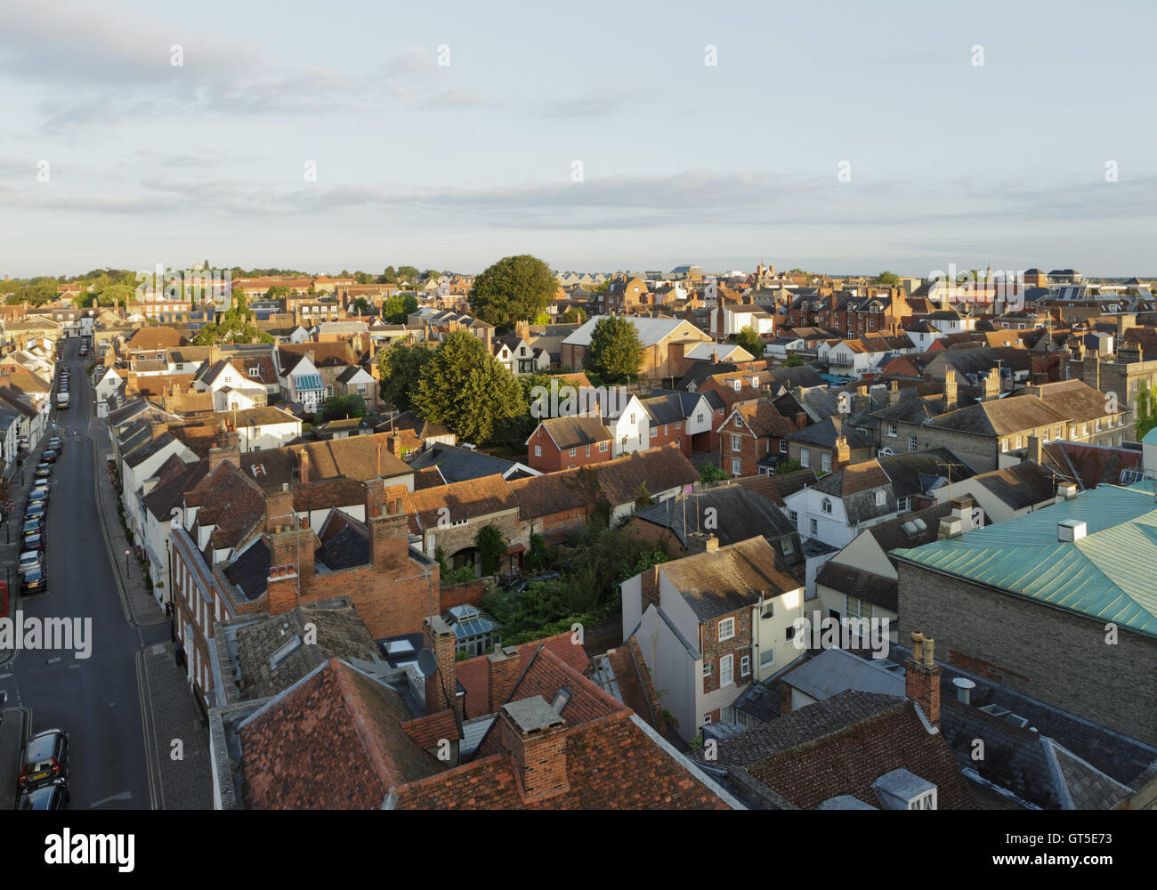 aerial view of Bury St Edmunds at sunrise. Unsharpened Stock Photo - Alamy