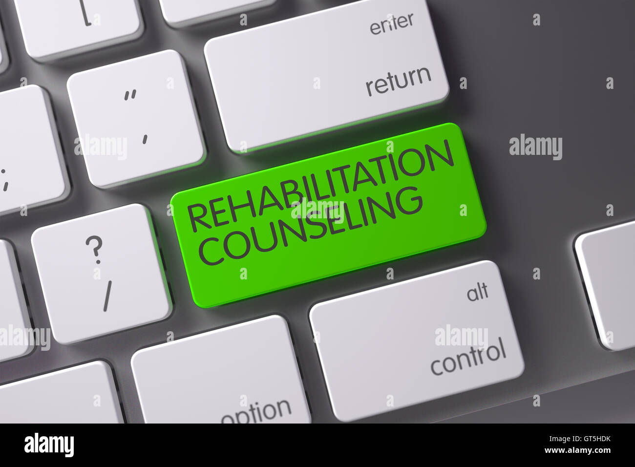 Keyboard with Green Key - Rehabilitation Counseling. 3D Rendering. Stock Photo