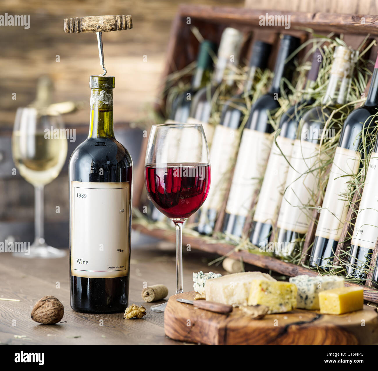 Glasses of wine and cheese plate. Wine testing Stock Photo Alamy