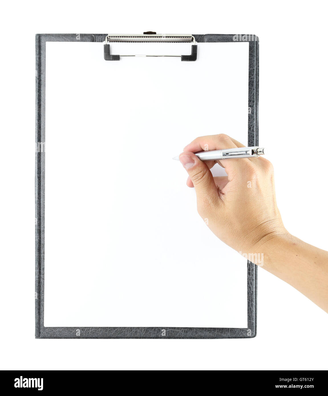 Hand hold pen notepad Cut Out Stock Images & Pictures - Alamy