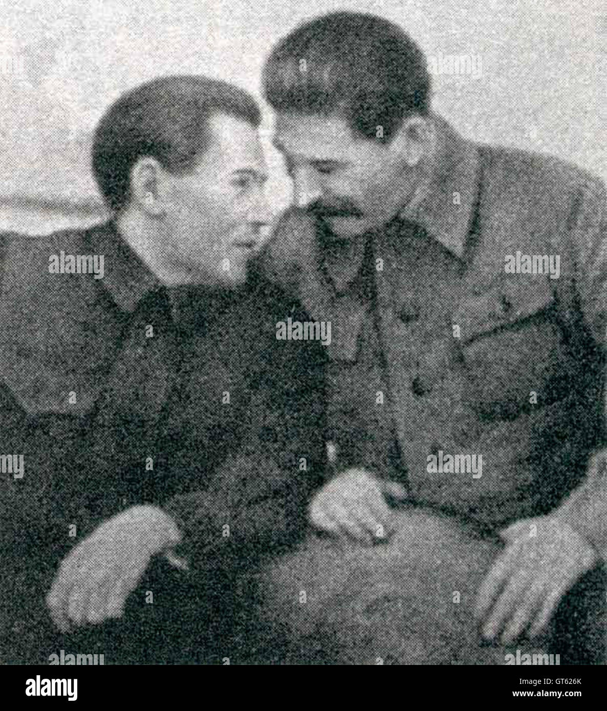 Nikolai Ivanovich Yezhov or Ezhov (left), Soviet secret police official under Joseph Stalin, right. Stock Photo