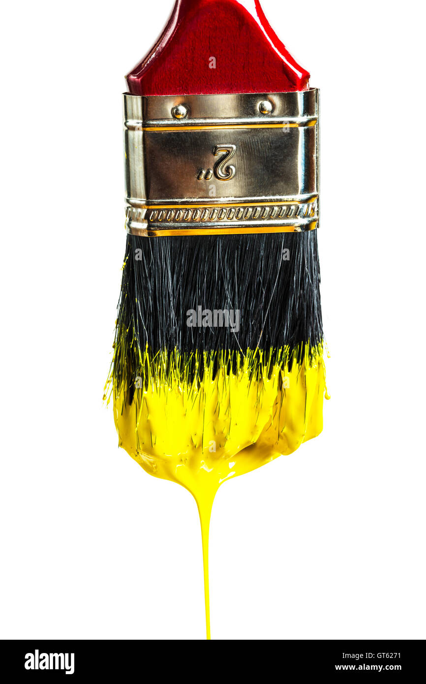 paintbrush with yellow paint Stock Photo Alamy