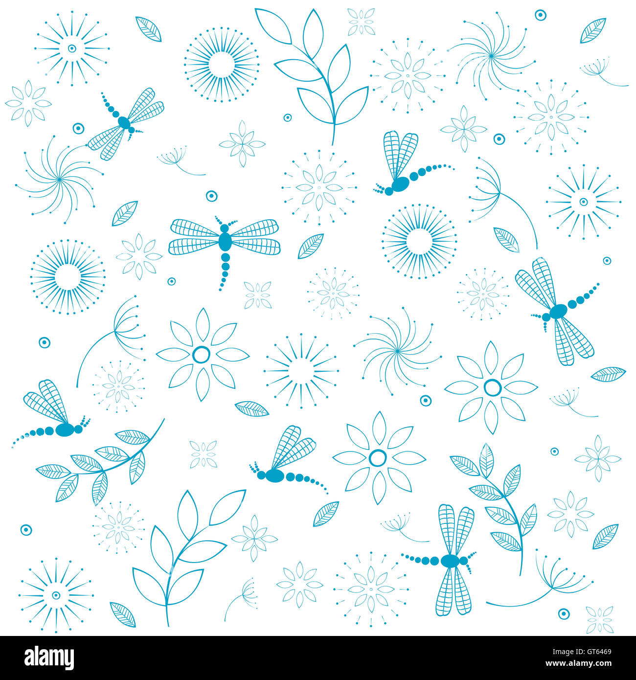 Seamless background with dragonflies and flowers Stock Photo - Alamy
