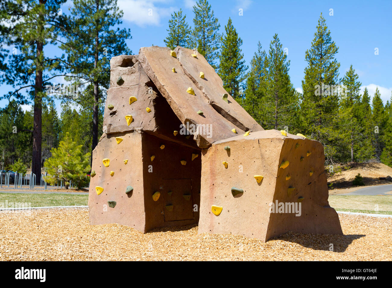 Rock Climbing Wall at Park Stock Photo Alamy