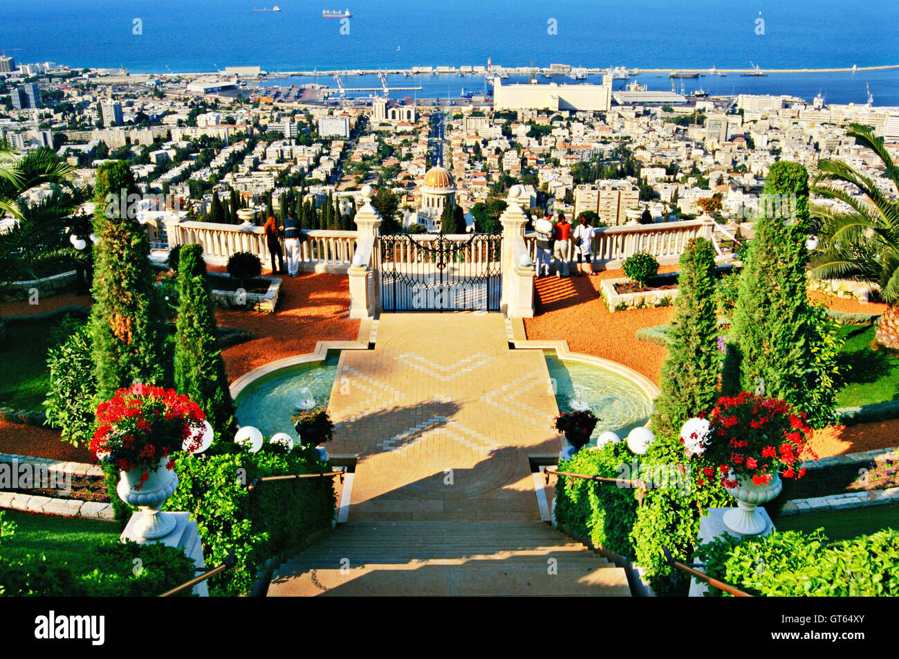 View of Haifa Bay from the top terrace of Bahai Gardens Stock Photo - Alamy