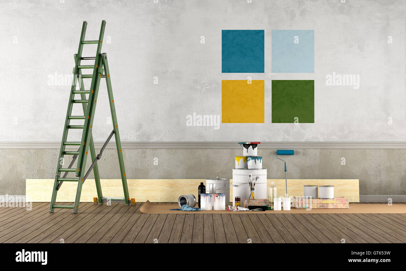 Select color swatch to paint old wall - 3d rendering Stock Photo