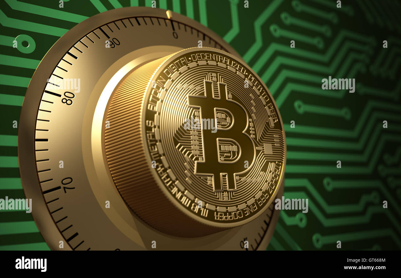 Concept Of Bitcoin Like A Electronic Safe Lock. 3D Illustration. Stock Photo