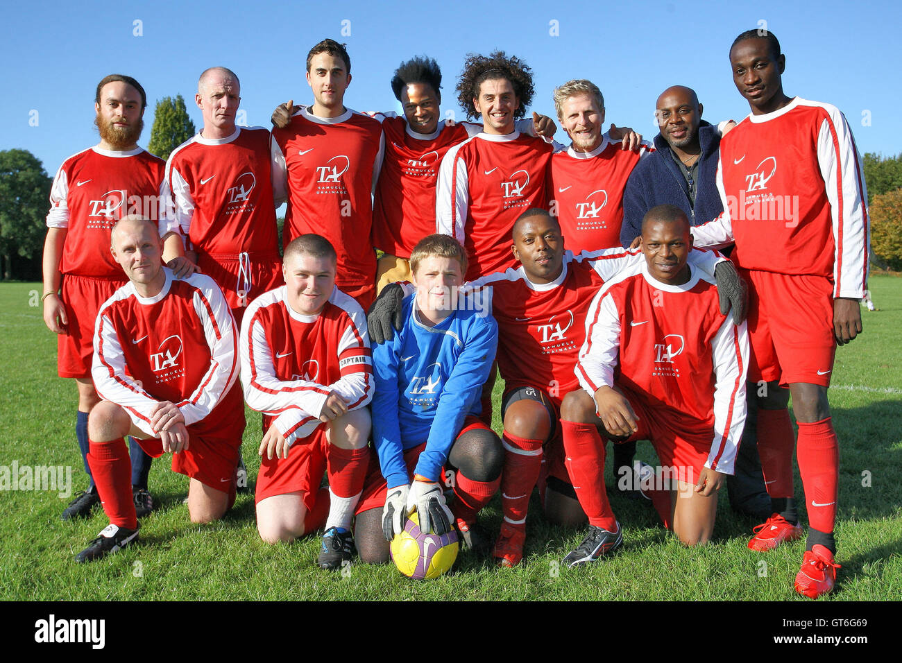 East London FC players pose for a team photo - East London (blue) vs Bow  Young Prince - Hackney & Leyton Sunday League Football at South Marsh,  Hackney Marshes, London - 10/10/10 Stock Photo - Alamy