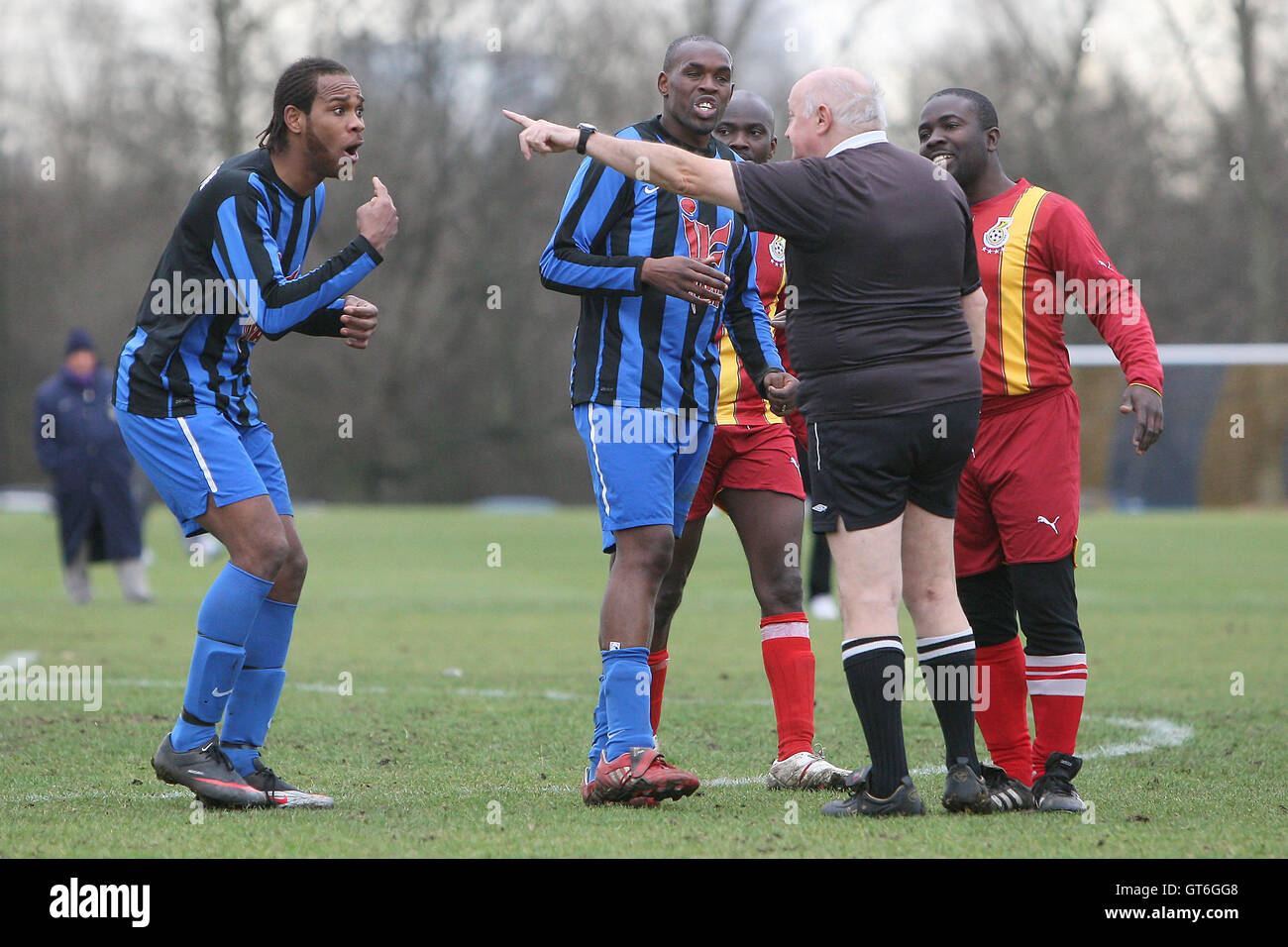Lapton (blue/black) vs Black Meteors Hackney & Leyton Sunday League Football at South Marsh