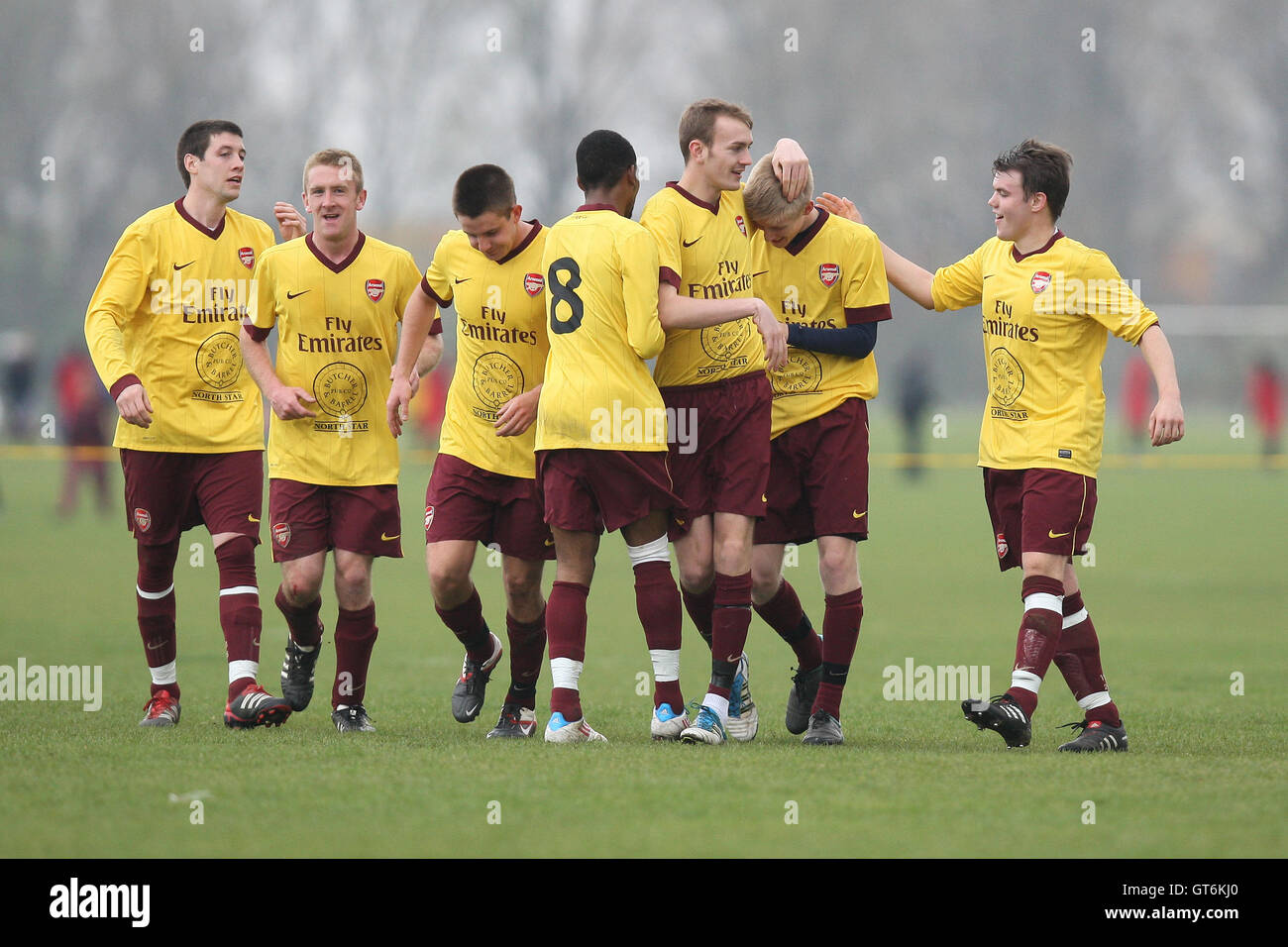 Mustard score their second goal and celebrate Chapel Old Boys (blue