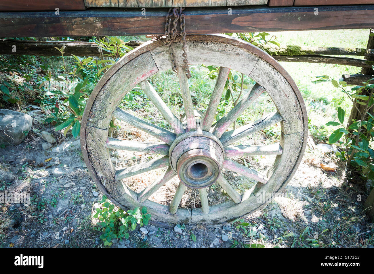 Wheel of an old horse-drawn carriage in retro style Stock Photo - Alamy