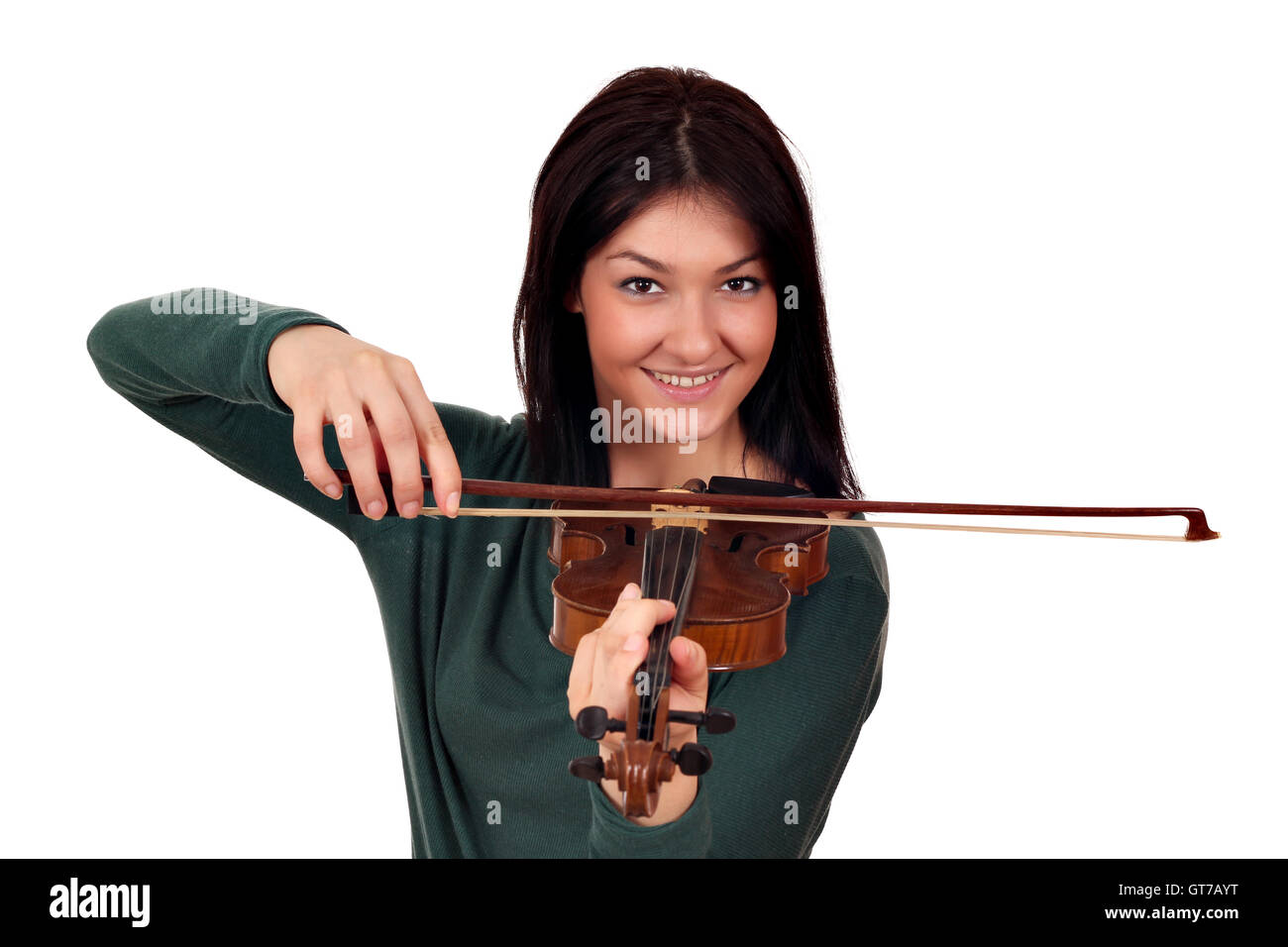 beautiful happy girl play violin Stock Photo - Alamy