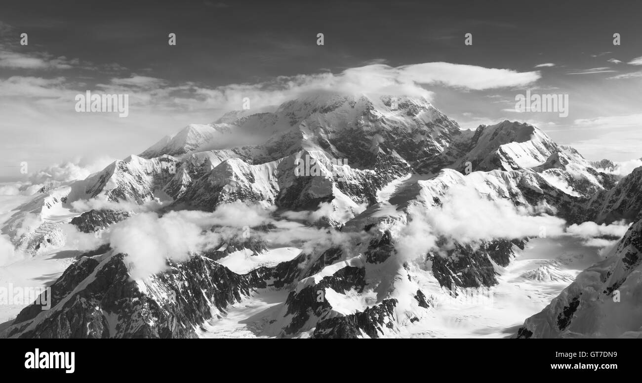 Aerial view of Denali (Mt. McKinley) and the Alaska Range on a ...