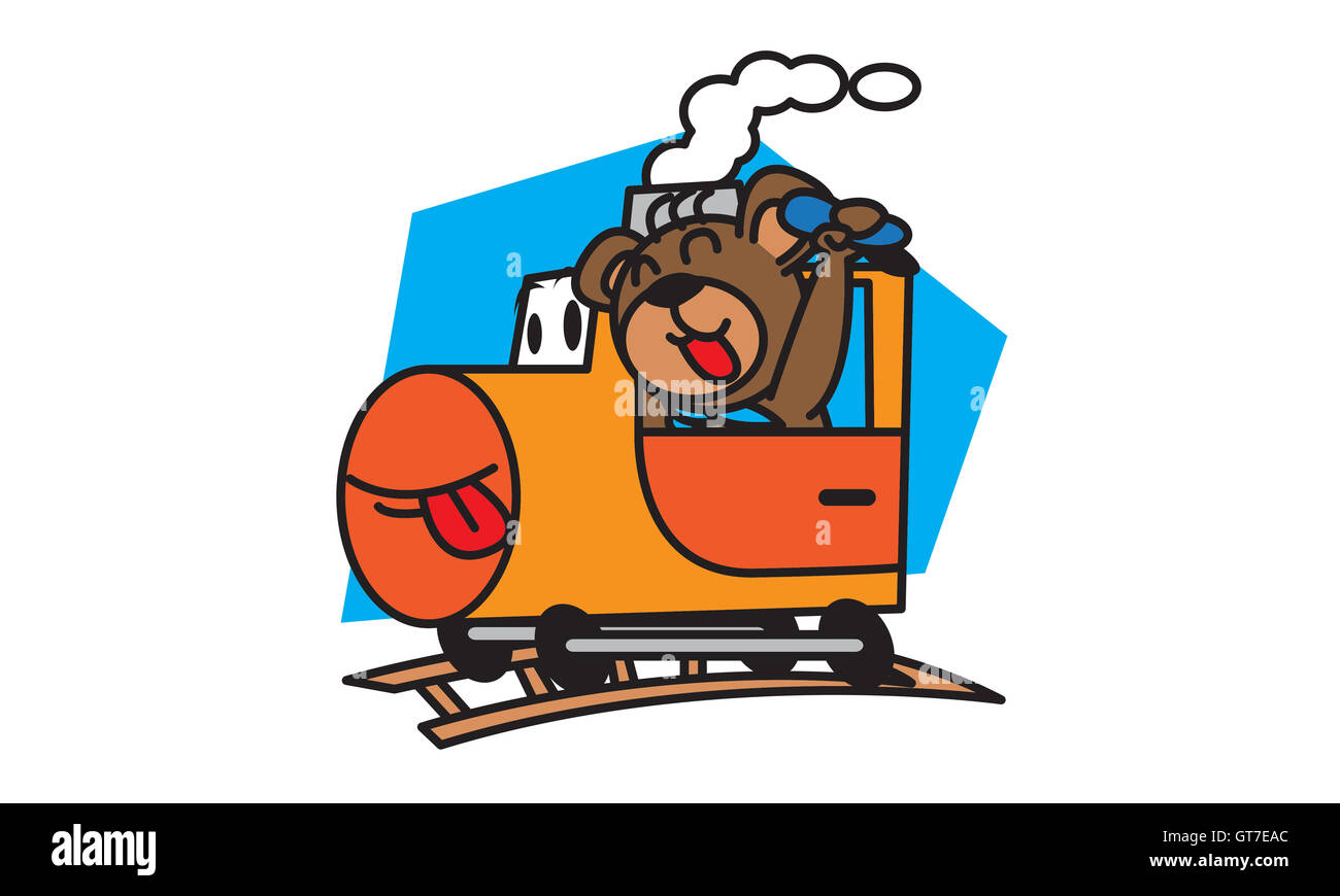 Bear and train vector art Stock Photo