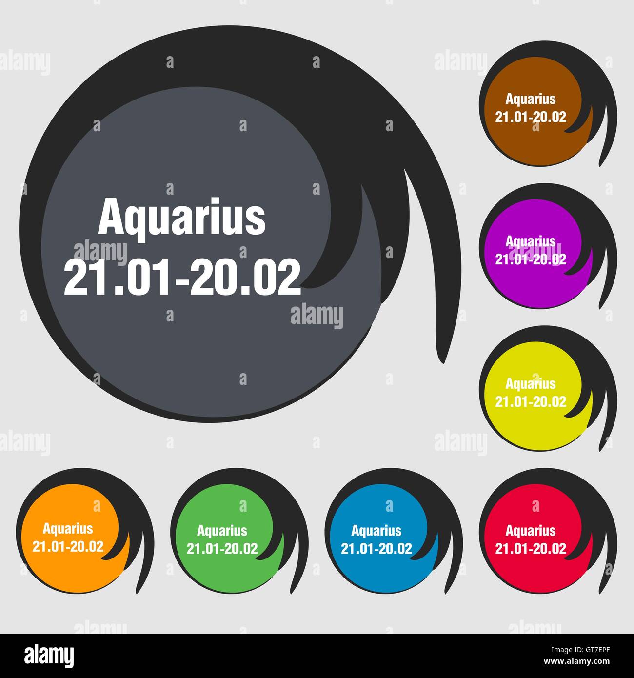 Aquarius sign icon. Symbols on eight colored buttons. Vector Stock Vector