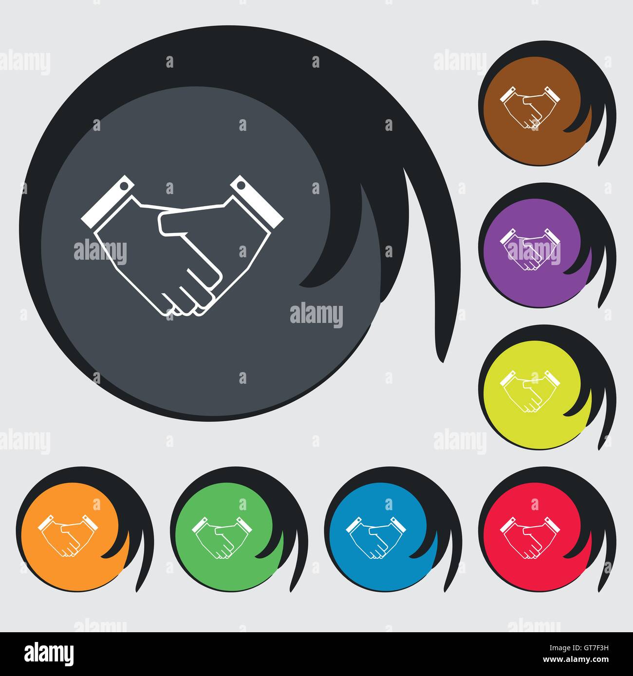 Handshake icon sign. Symbols on eight colored buttons. Vector Stock ...