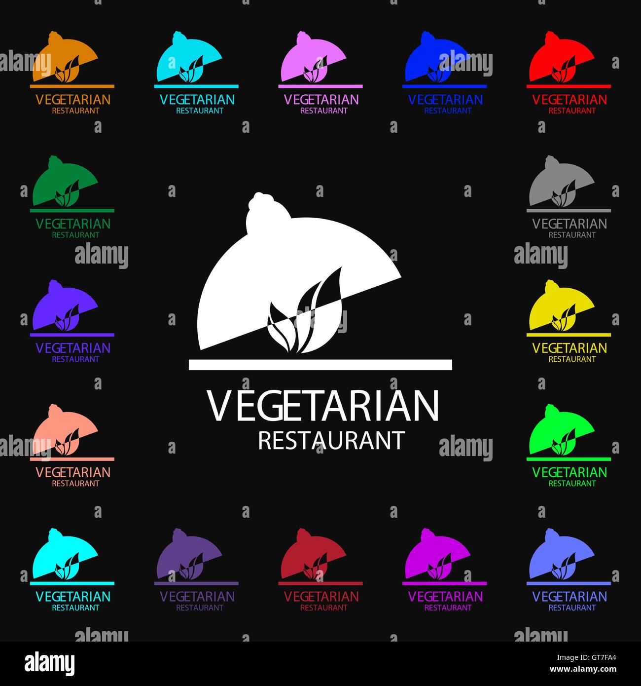 vegetarian restaurant icon sign. Lots of colorful symbols for your ...