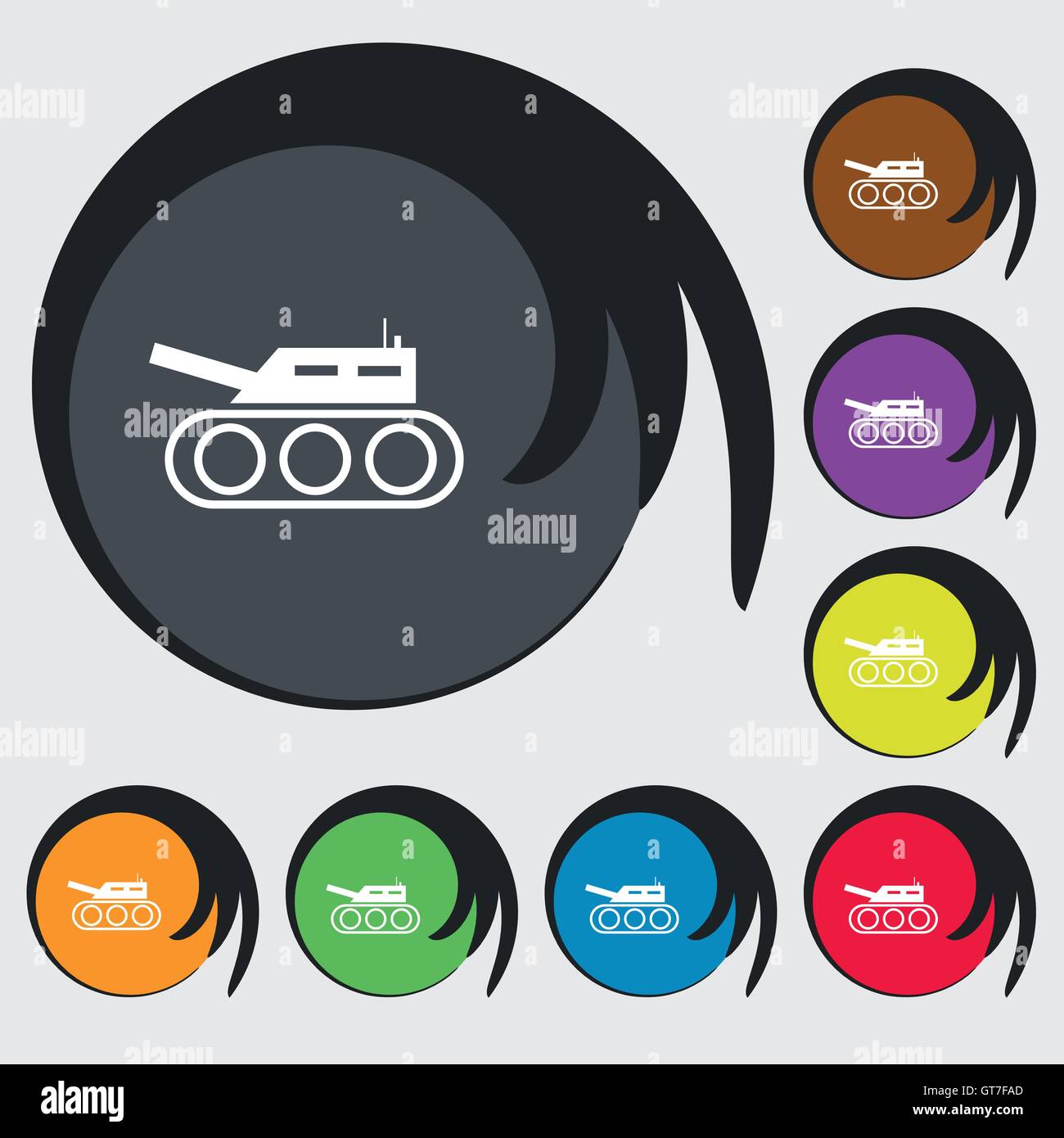 Tank, war, army icon sign. Symbols on eight colored buttons. Vector Stock Vector