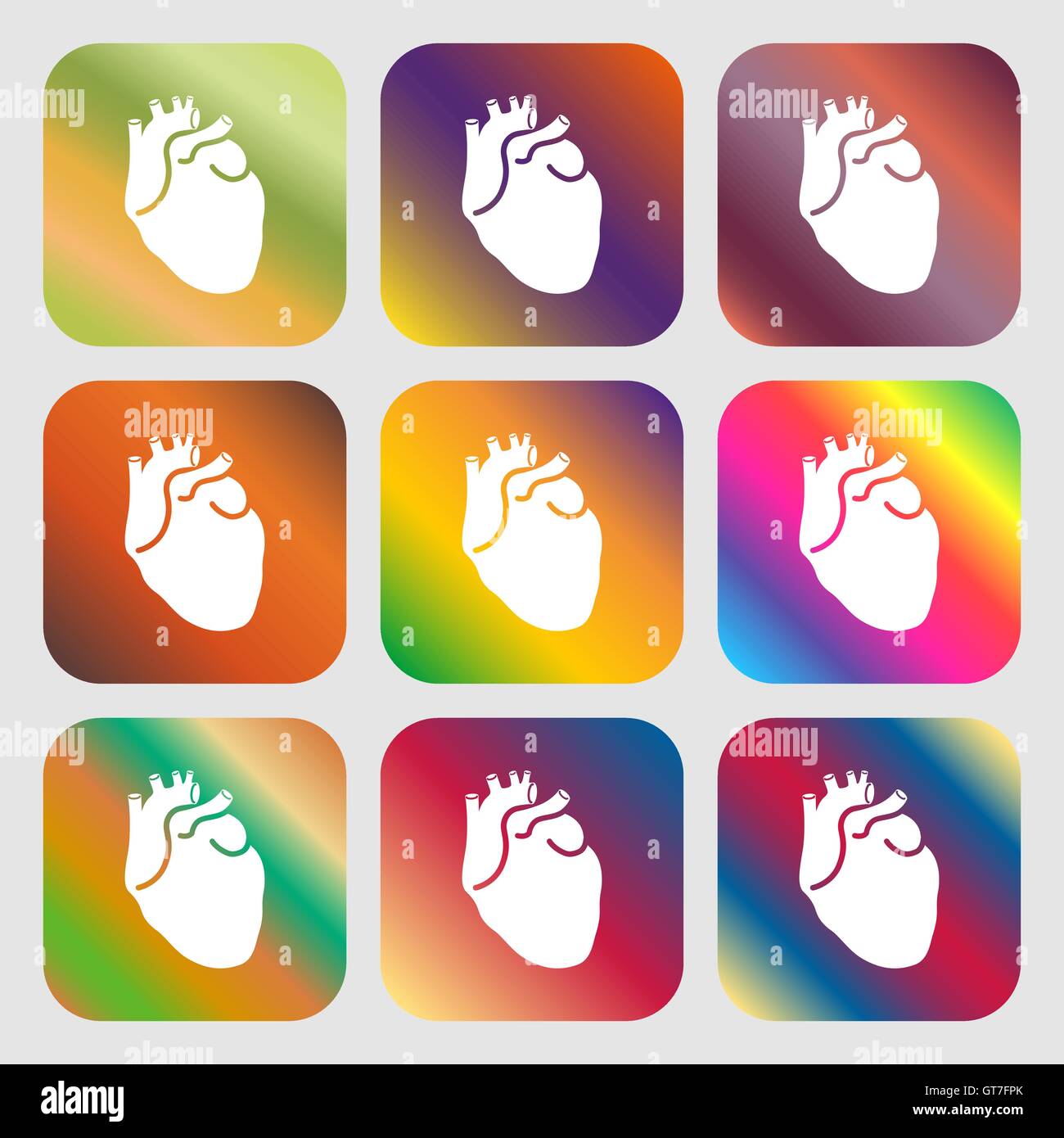 Human heart sign icon . Nine buttons with bright gradients for beautiful design. Vector Stock Vector