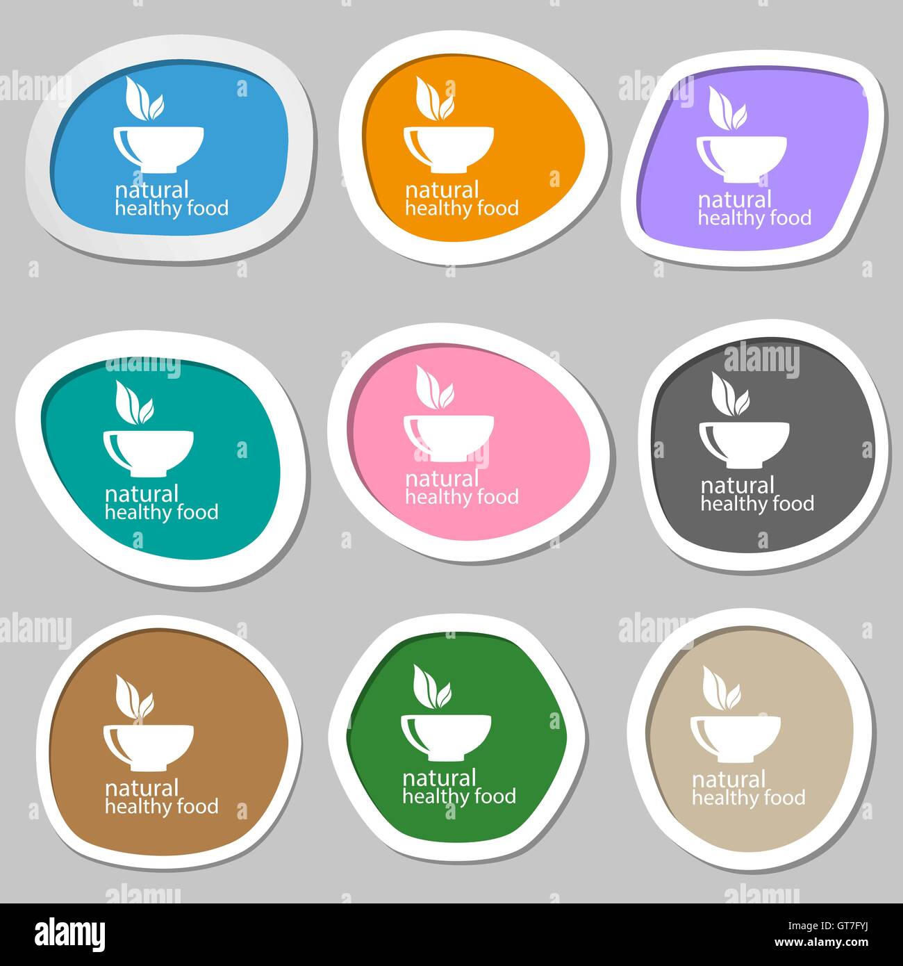 healthy food concept symbols. Multicolored paper stickers. Vector Stock ...