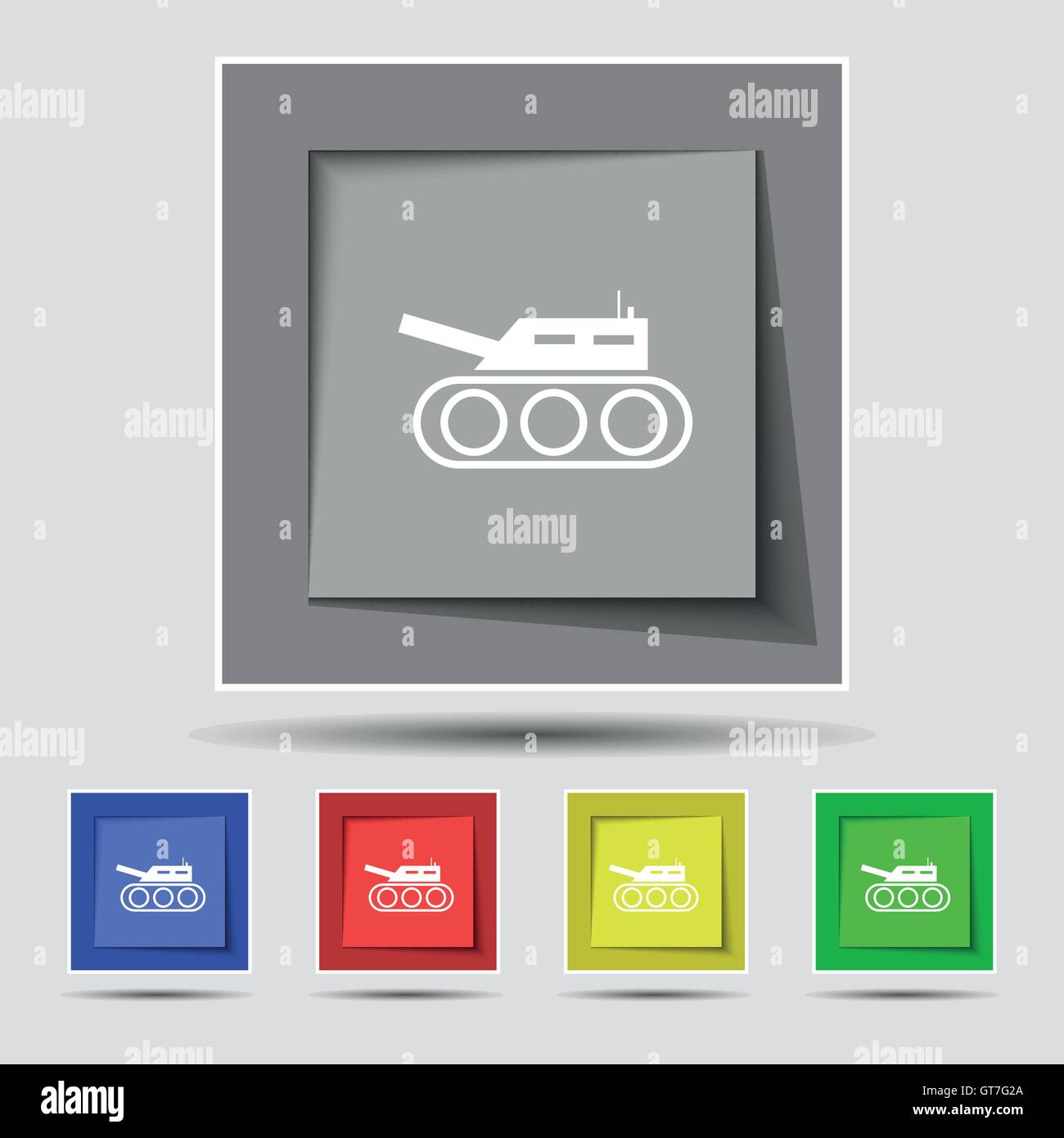 Tank, war, army icon sign on original five colored buttons. Vector Stock Vector