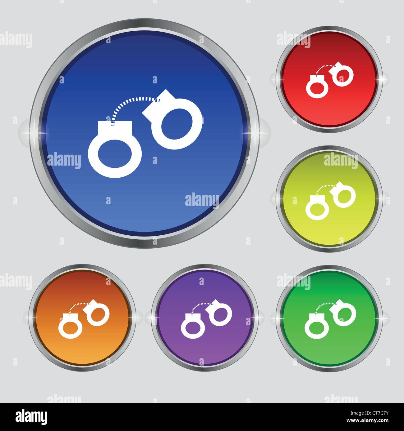 handcuffs icon sign. Round symbol on bright colourful buttons. Vector Stock Vector