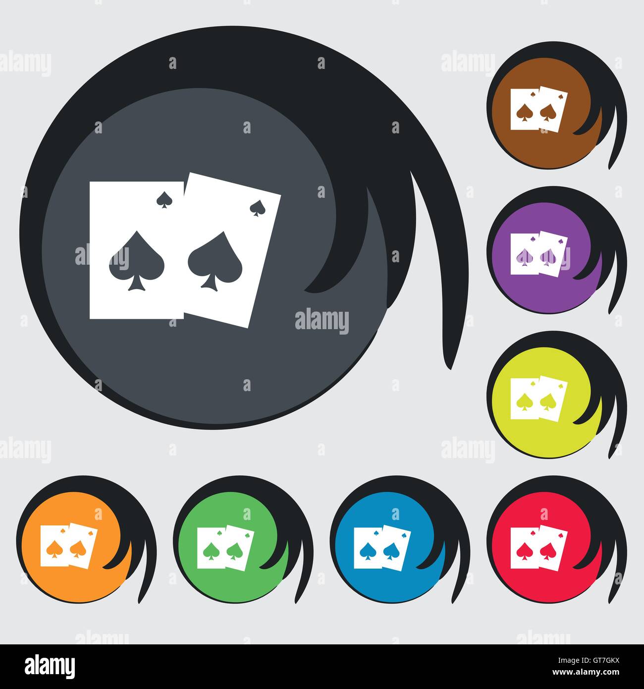game cards icon sign. Symbols on eight colored buttons. Vector Stock