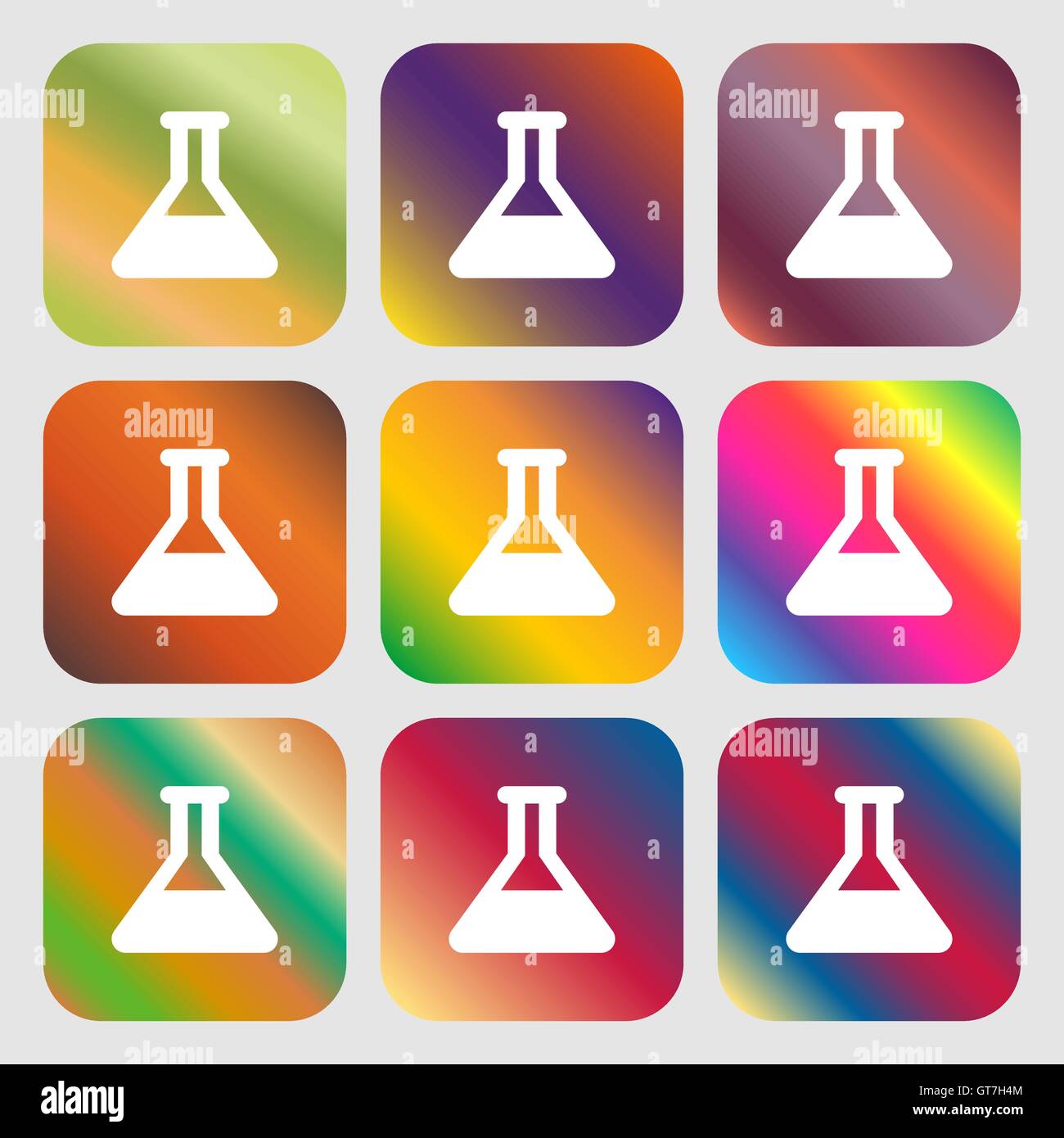 Conical Flask icon. Nine buttons with bright gradients for beautiful