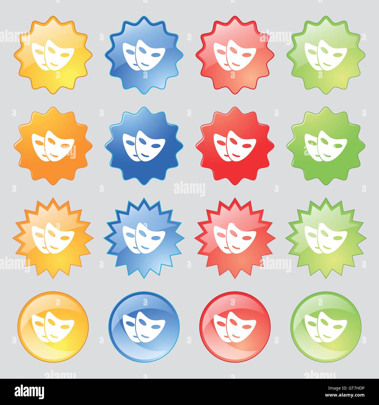 mask icon sign. Big set of 16 colorful modern buttons for your design. Vector Stock Vector