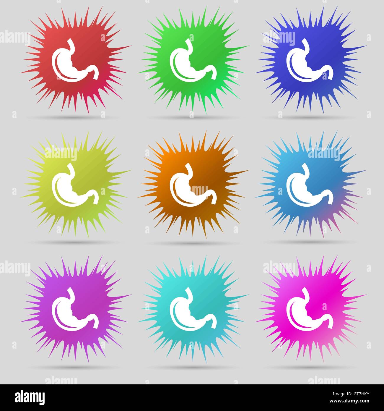 Stomach icon sign. A set of nine original needle buttons. Vector Stock ...