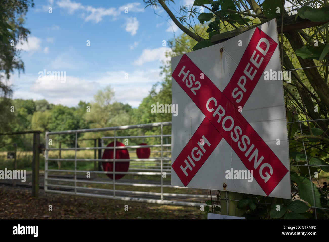 Sign for HS2 high speed rail crossing Stock Photo