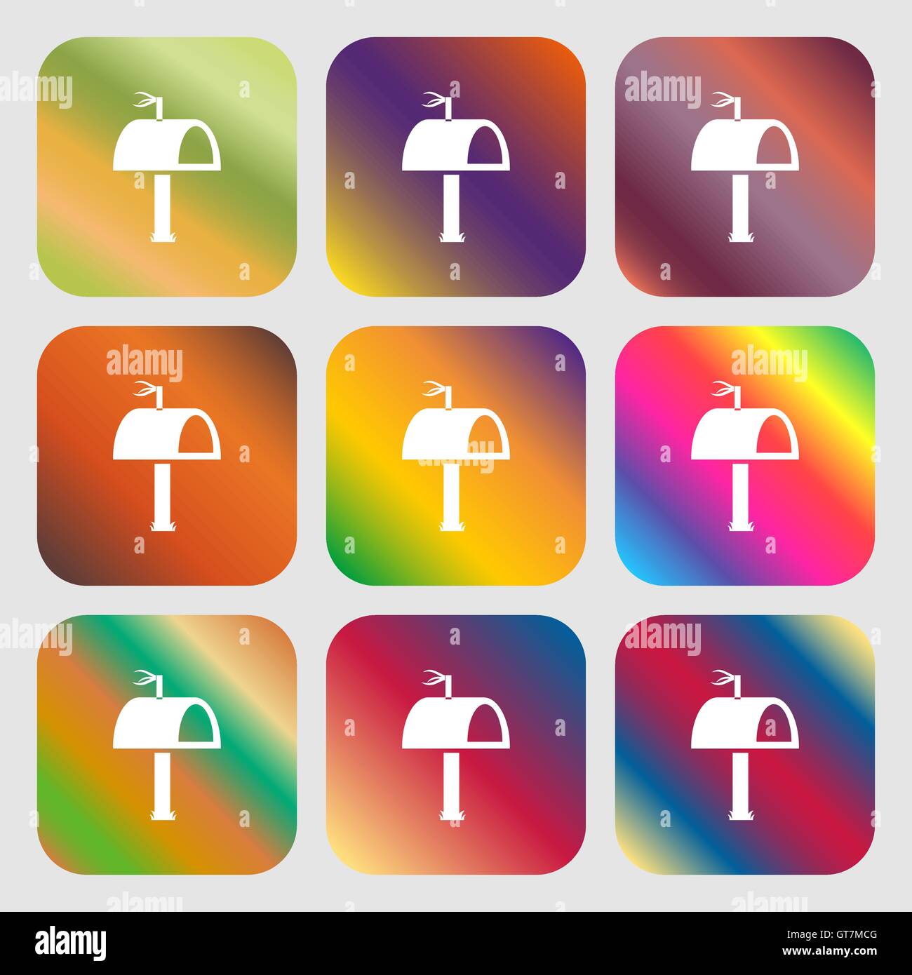 Mailbox icon sign . Nine buttons with bright gradients for beautiful ...