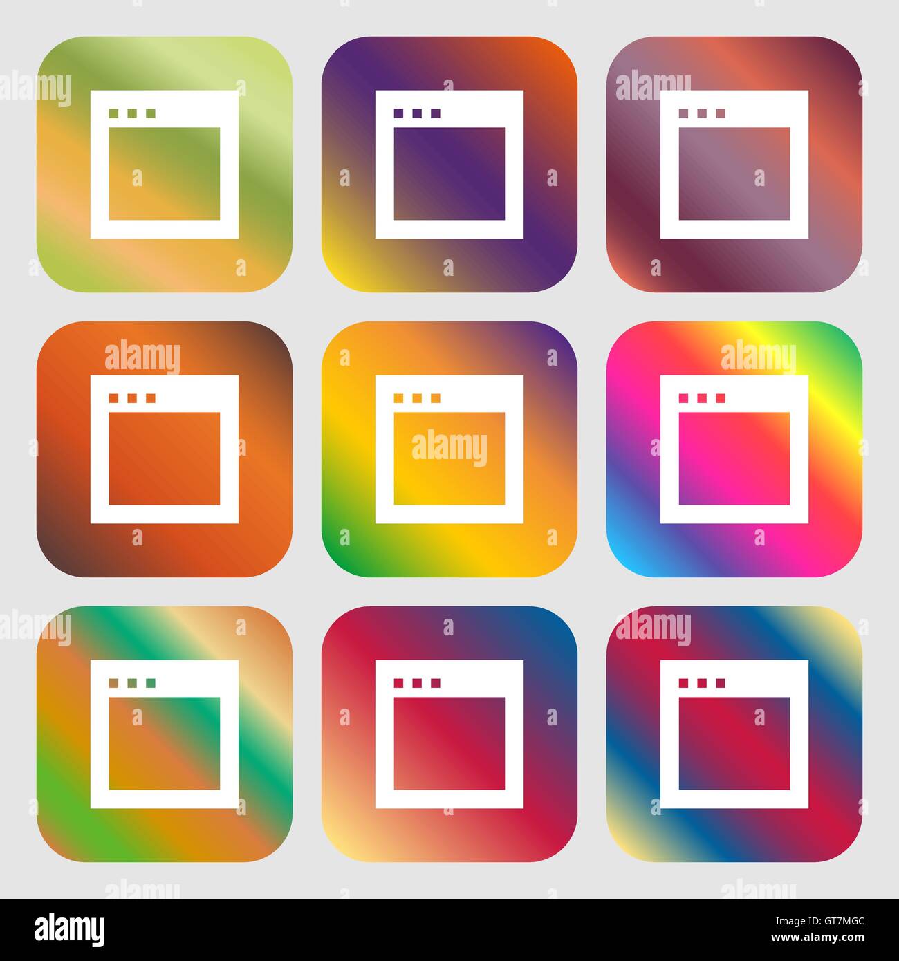 Simple Browser window icon. Nine buttons with bright gradients for