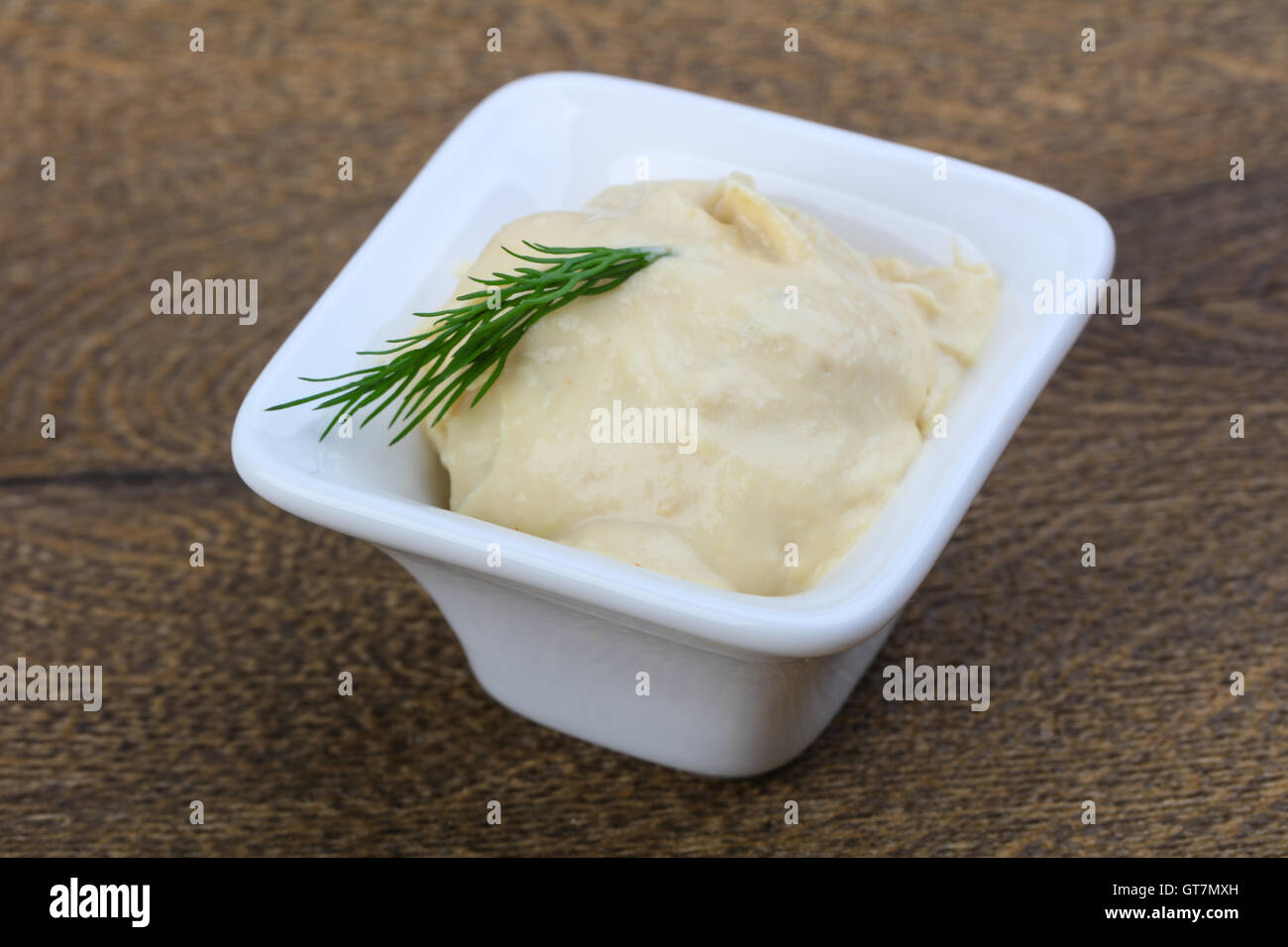 Arabic traditional cusine hummus with dill and cedar nuts Stock Photo