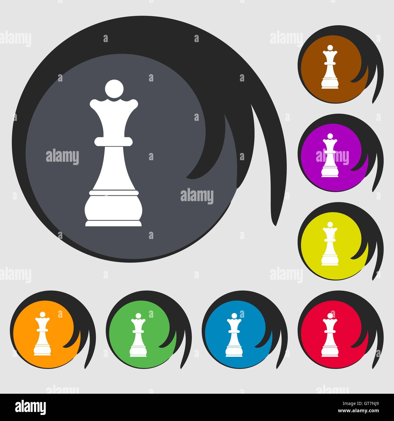 Chess Queen sign icon. Symbols on eight colored buttons. Vector Stock Vector