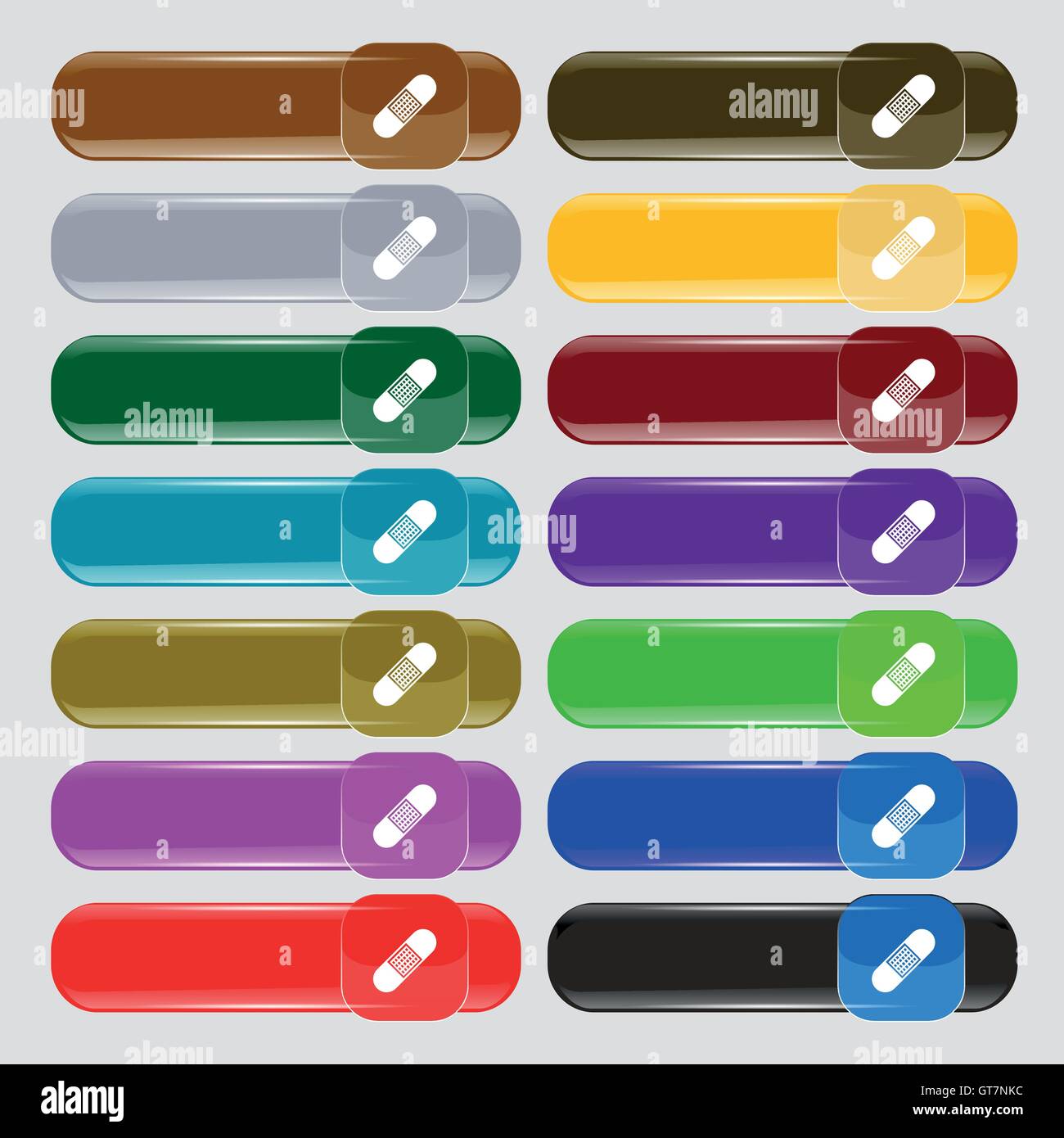 Band Aid Icon sign. Set from fourteen multi-colored glass buttons with place for text. Vector Stock Vector