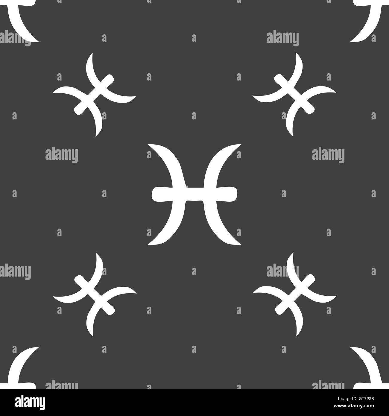 Pisces zodiac sign sign. Seamless pattern on a gray background. Vector Stock Vector