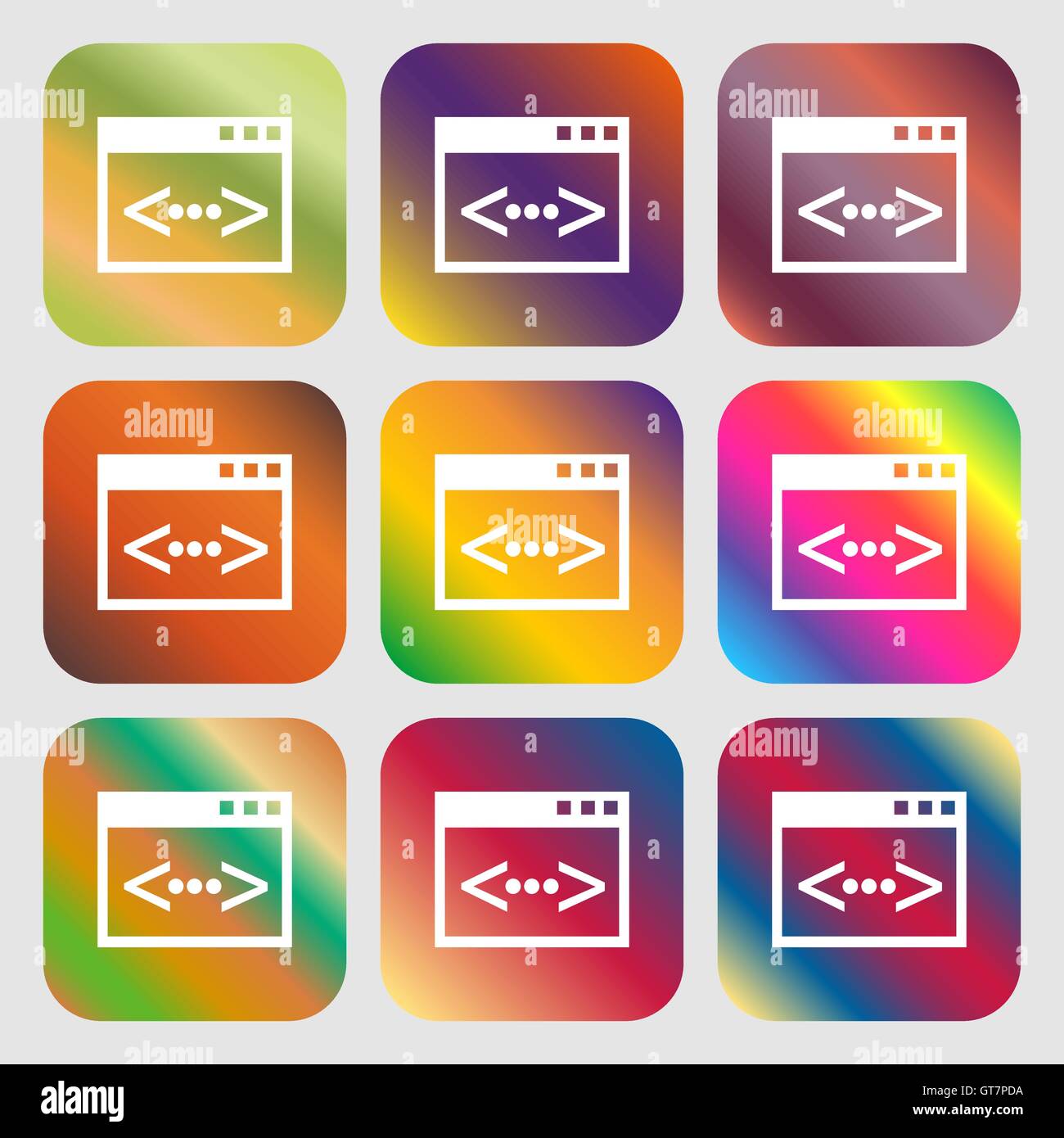 Code sign icon. Programmer symbol . Nine buttons with bright gradients ...