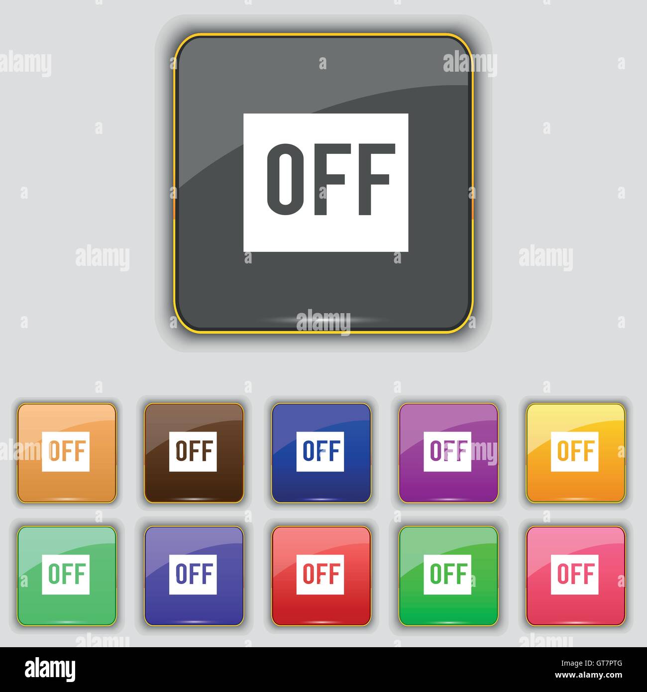 OFF icon sign. Set with eleven colored buttons for your site. Vector Stock Vector