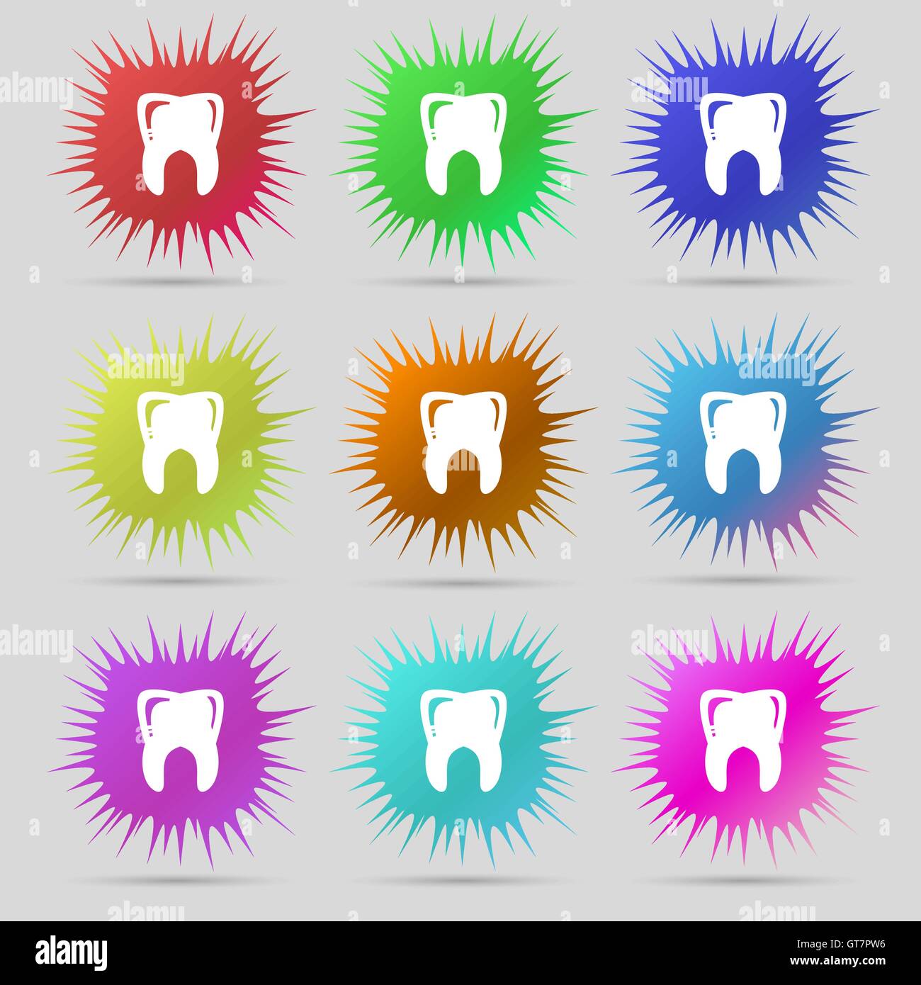 Tooth icon sign. A set of nine original needle buttons. Vector Stock Vector