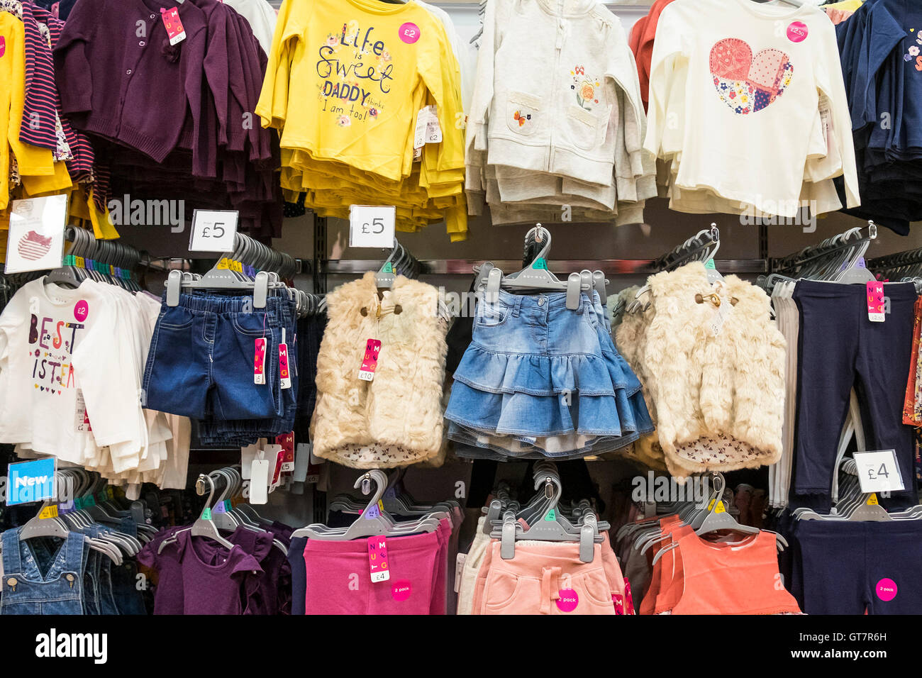 Childrens clothing on sale in a Morrisons supermarket. Stock Photo